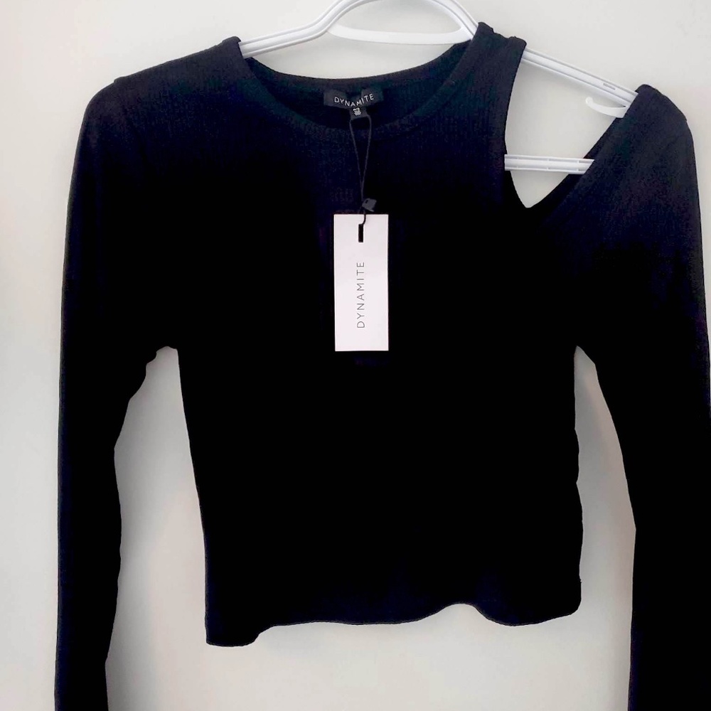 BRAND NEW Long Sleeve Black Top From Dynamite With Cut Out